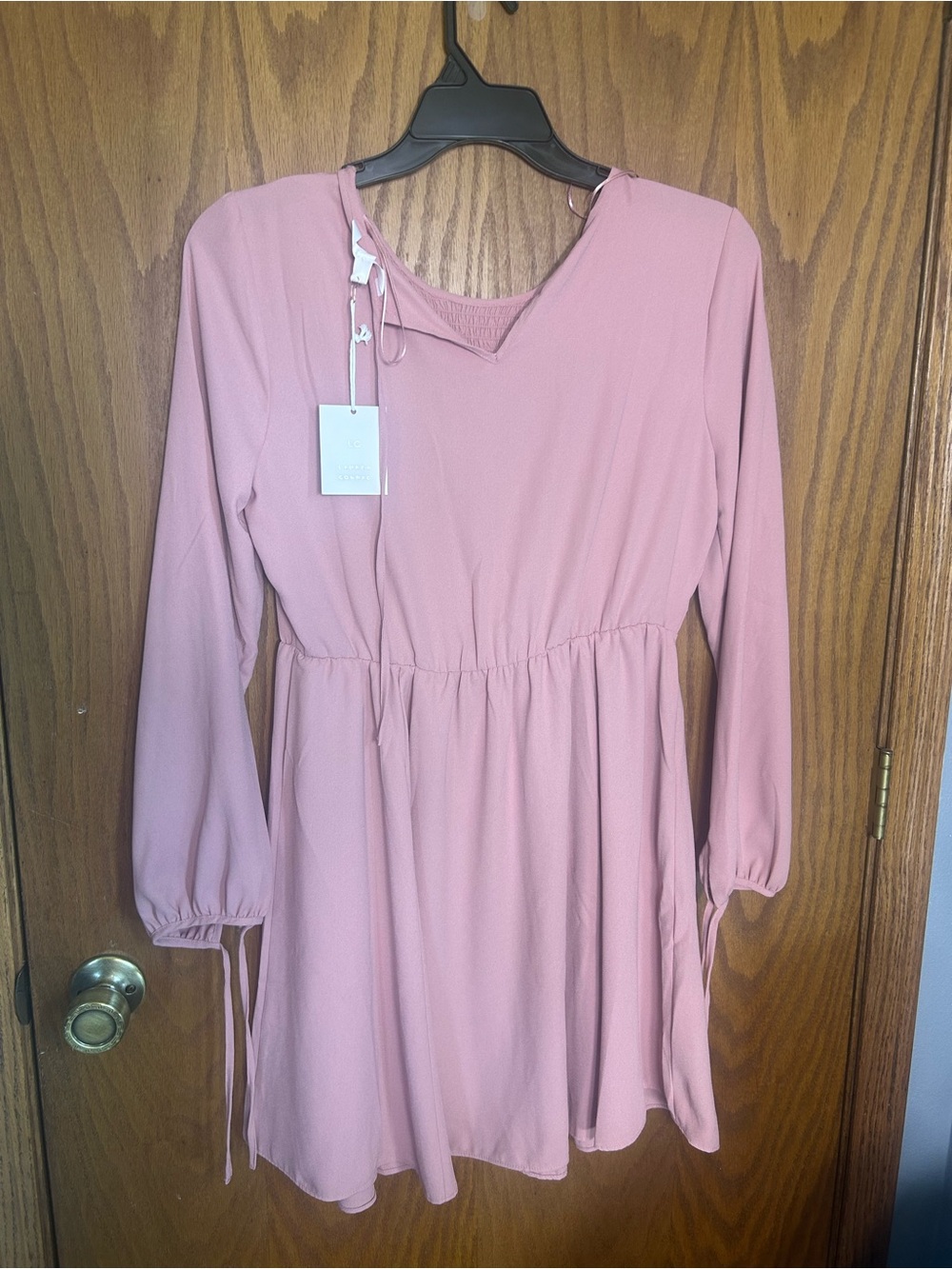 LC Lauren Conrad Dusty Rose Long-Sleeve V-Neck Tie-Waist Dress